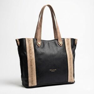 Darcy Marks Zip Top Work Tote Carryall Black Tan